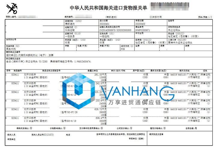 印度扳手進口清關資料 印度扳手進口清關資料